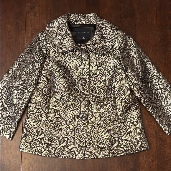 Banana Republic Womans Lightweight Jacket Blazer Brown Gold Sparkly 3/4 Sleeves - Picture 1 of 9